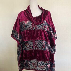 Dor Dor Couture Shirt Velvet Burnout Sheer Red Floral Fairy Boho Whimsigoth SZL